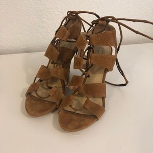 Brown suede aldo lace up wedges